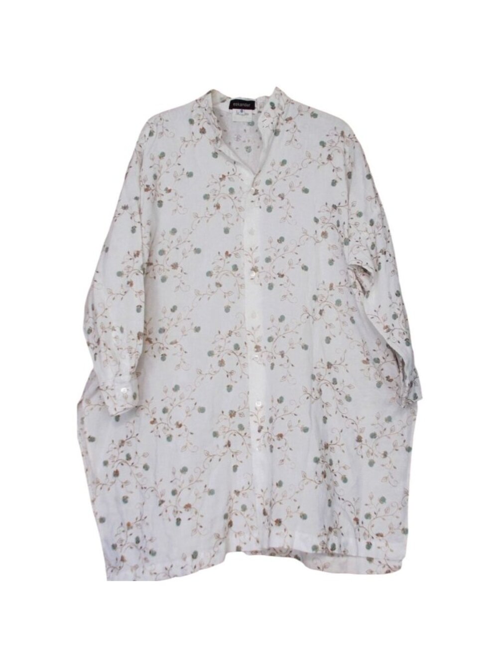 Eskandar Embroidered Linen Top 0 XS S Lagenlook Oversized Button Up Shirt Tunic